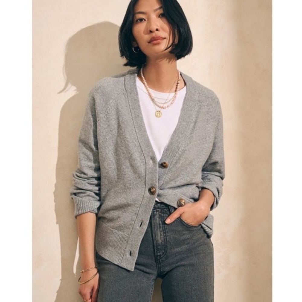 Faherty Jackson V Neck Cardigan In Grey Heather XL